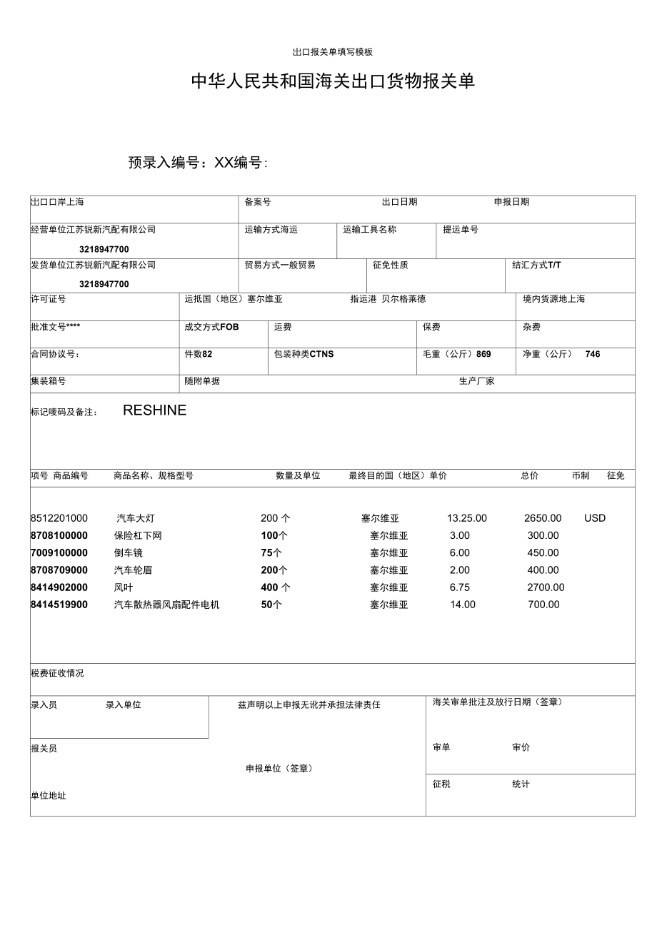 出口报关单填写模板及其重要性解析